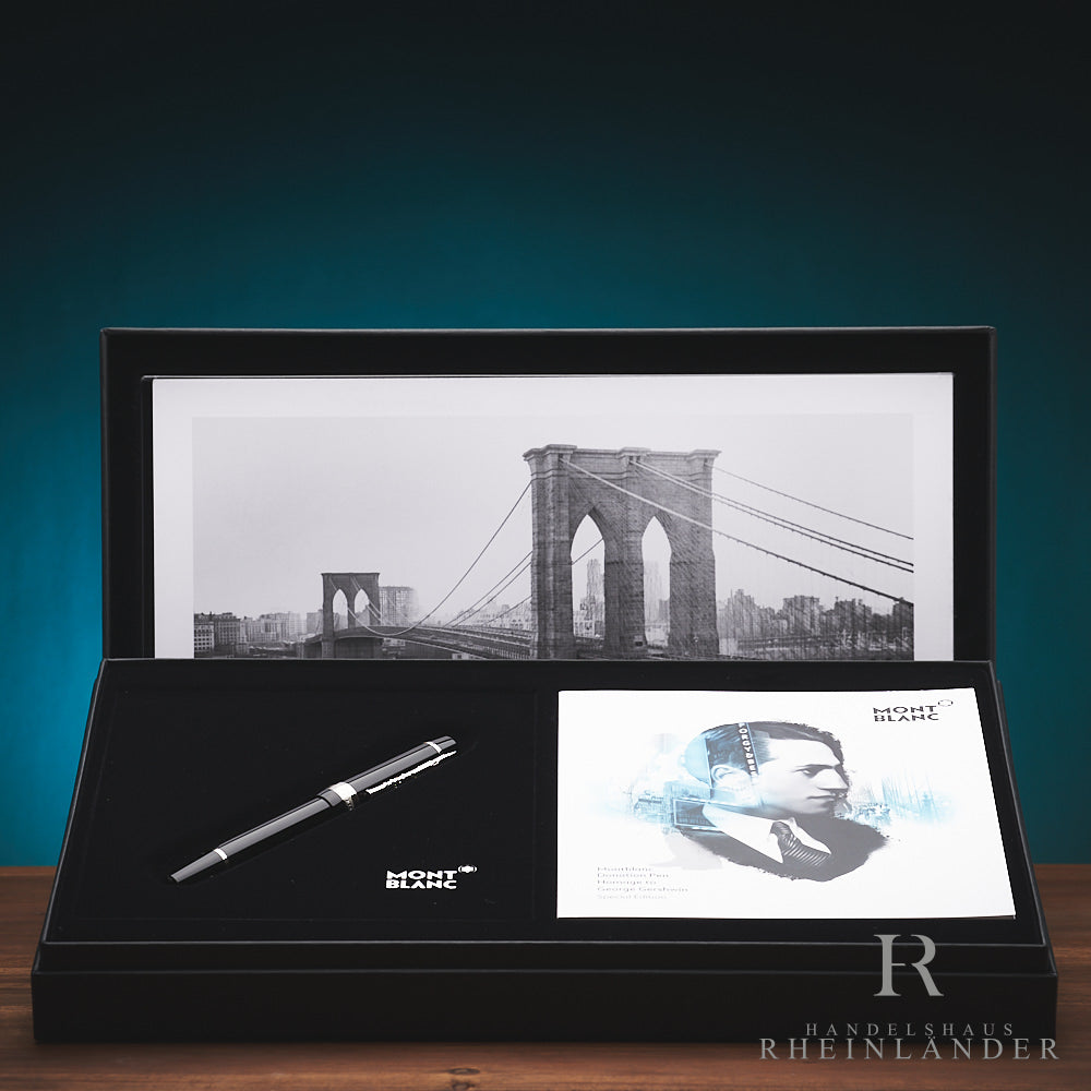 schwarzer Montblanc Donation Pen Gershwin Rollerball in Geschenkbox mit Broschüre