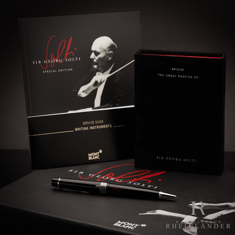 schwarzer Montblanc Georg Solti Kugelschreiber mit Kartenspiel und Verpackung