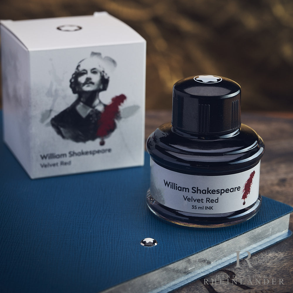 Montblanc William Shakespeare Tintenfass mit Verpackung auf Notizbuch