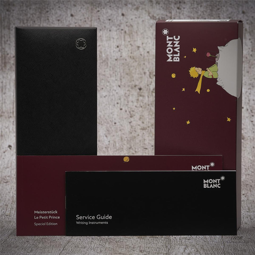 schwarze Originalverpackung mit Umkarton und Service Guide der Montblanc Petit Prince Planet Kollektion