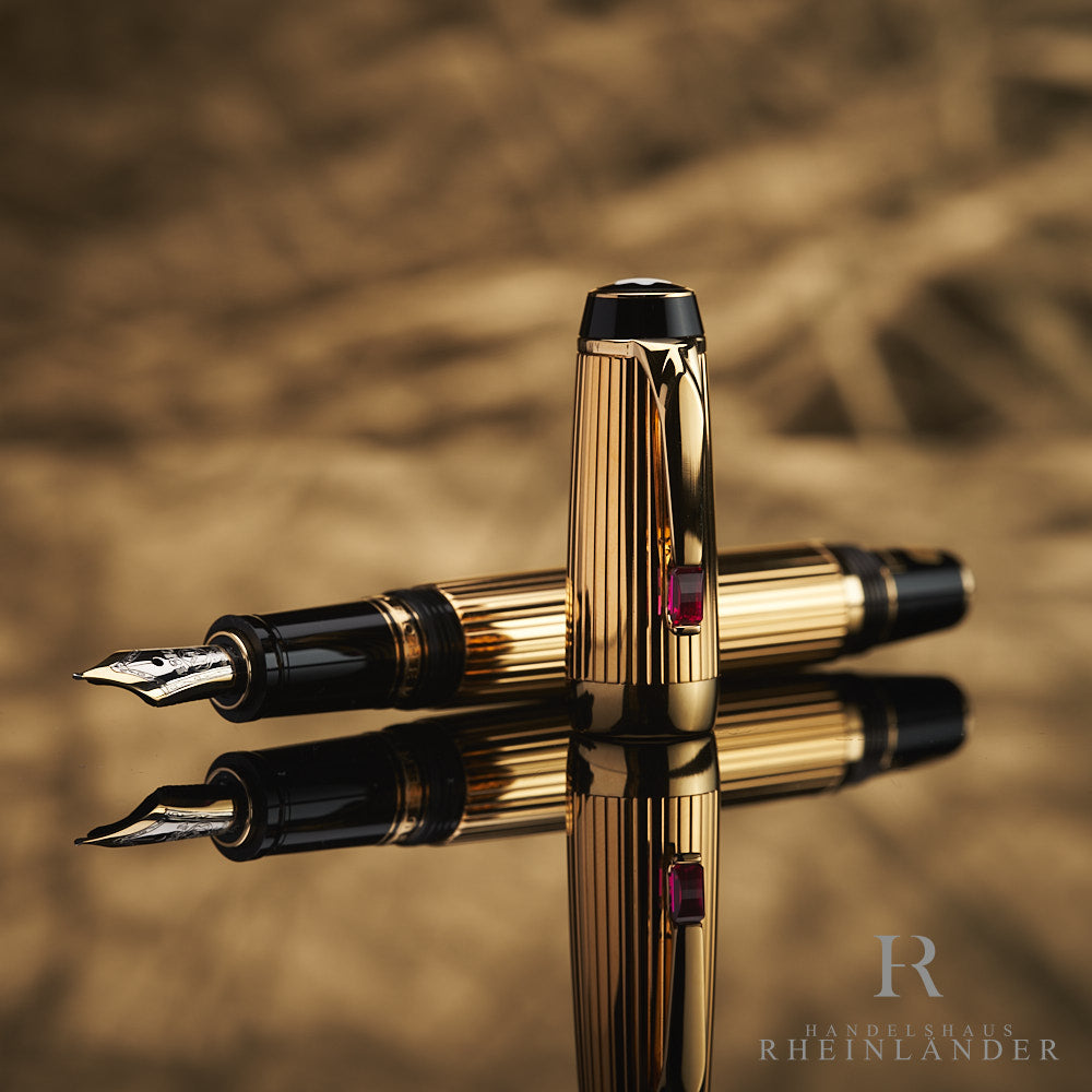 Montblanc Boheme Rouge Gold Plated Pinstripe Guilloche Fountain Pen ID 5800