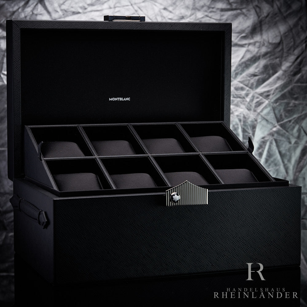 schwarze Montblanc Collectors Box für Uhren offen mit Tray für 8 Armbanduhren 