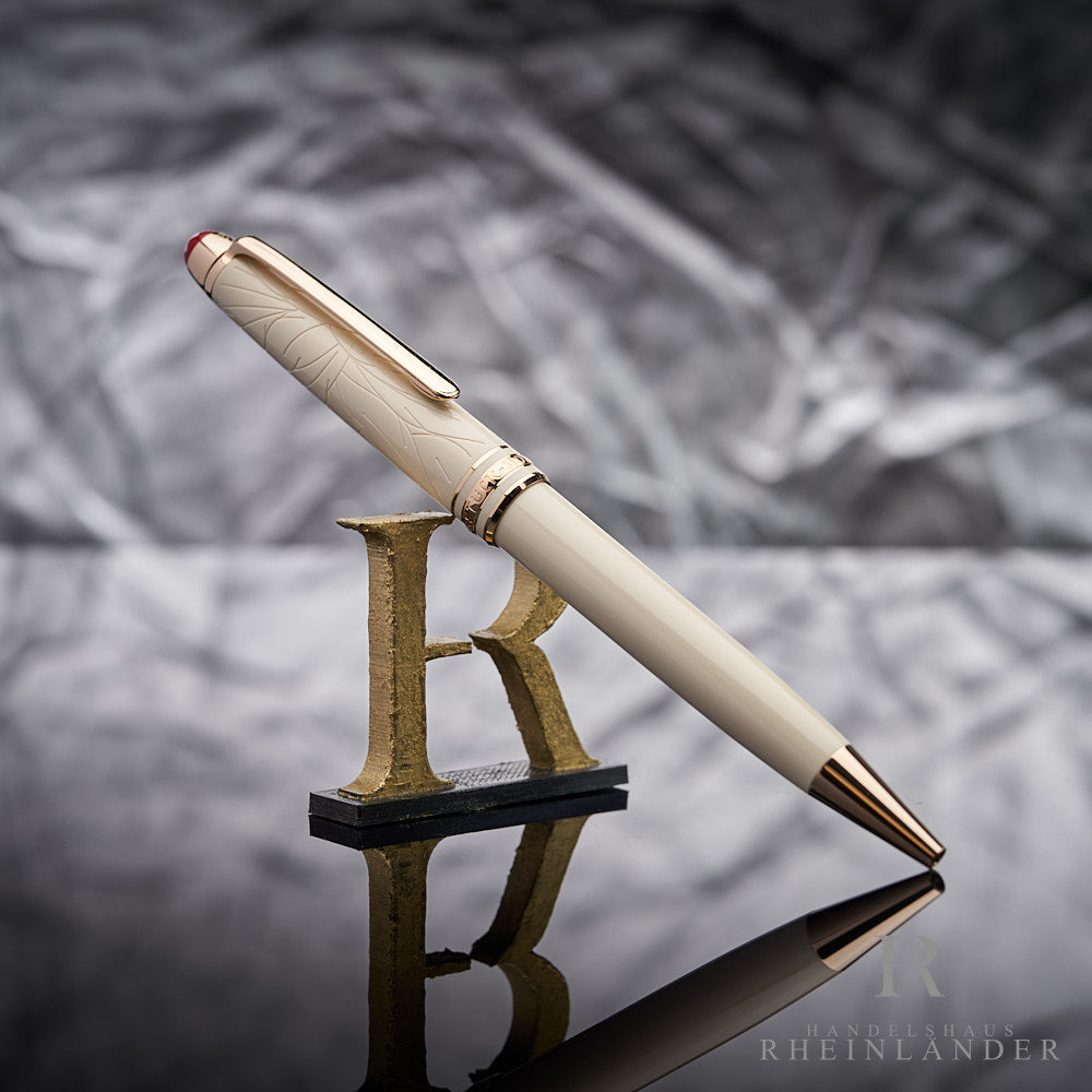 creme-farbener Montblanc Classique Romeo & Juliet Kugelschreiber angelehnt an das Handelshaus Rheinländer Logo