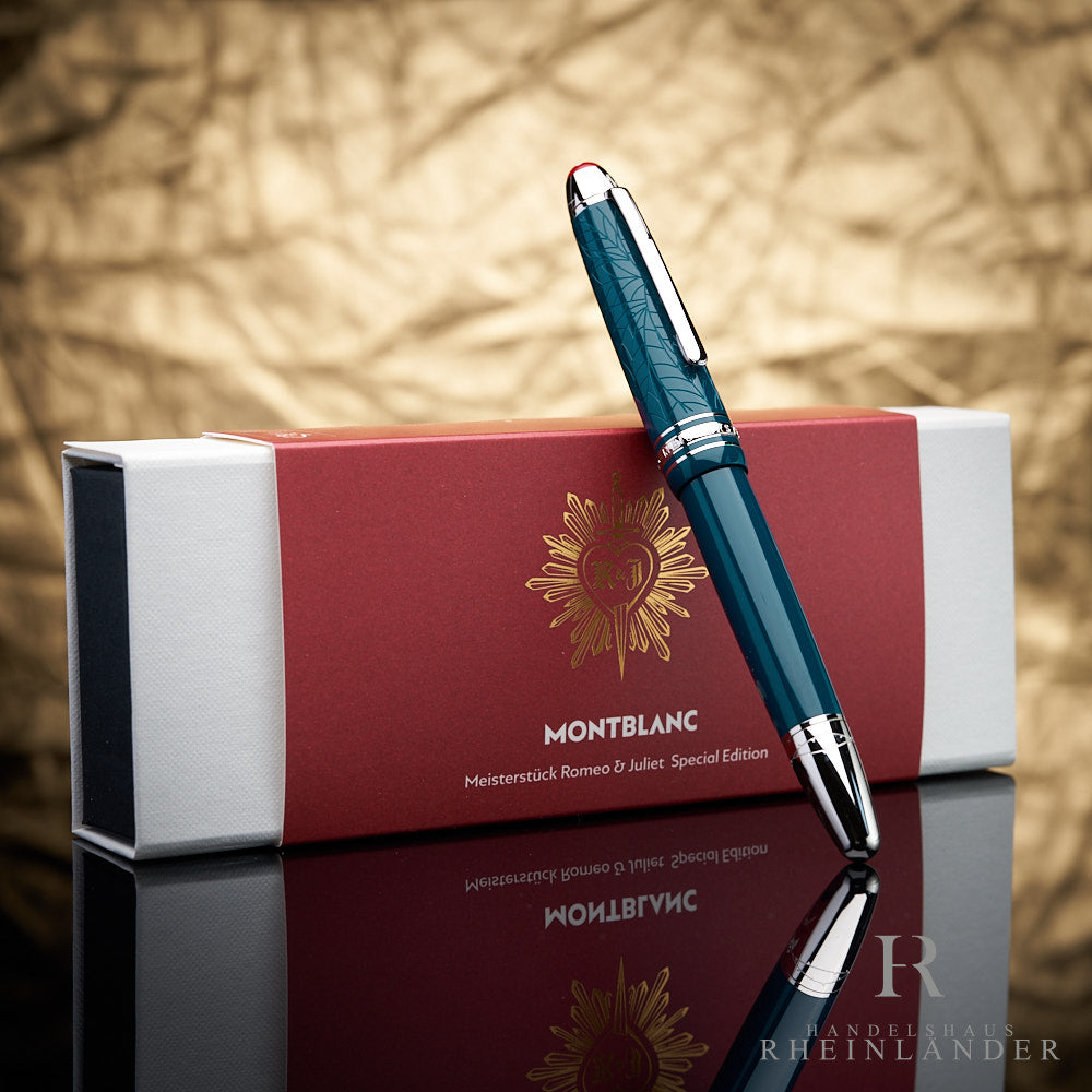 Blau-grüner Montblanc LeGrand Füllfederhalter der Romeo & Juliet Kollektion angelehnt an die Originalverpackung