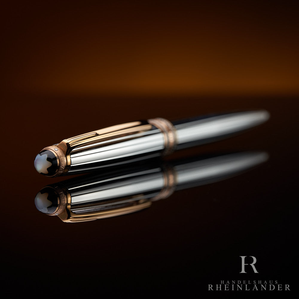 goldener Kappenkopf mit Perlmutt Montblanc Emblem des Limited Edition 75 Anniversary Kugelschreibers