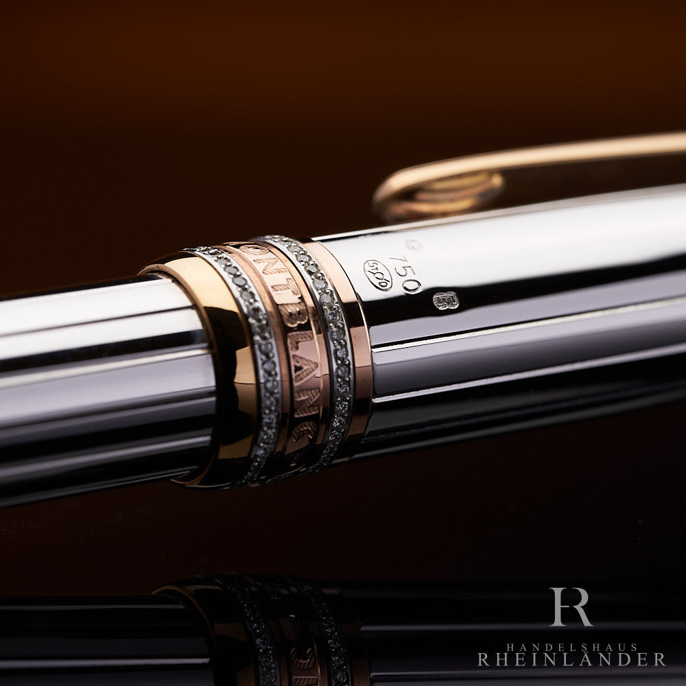 Gold-Punze und Diamanten an den Kappenringen des Montblanc Limited Edition 75 Anniversary Kugelschreibers