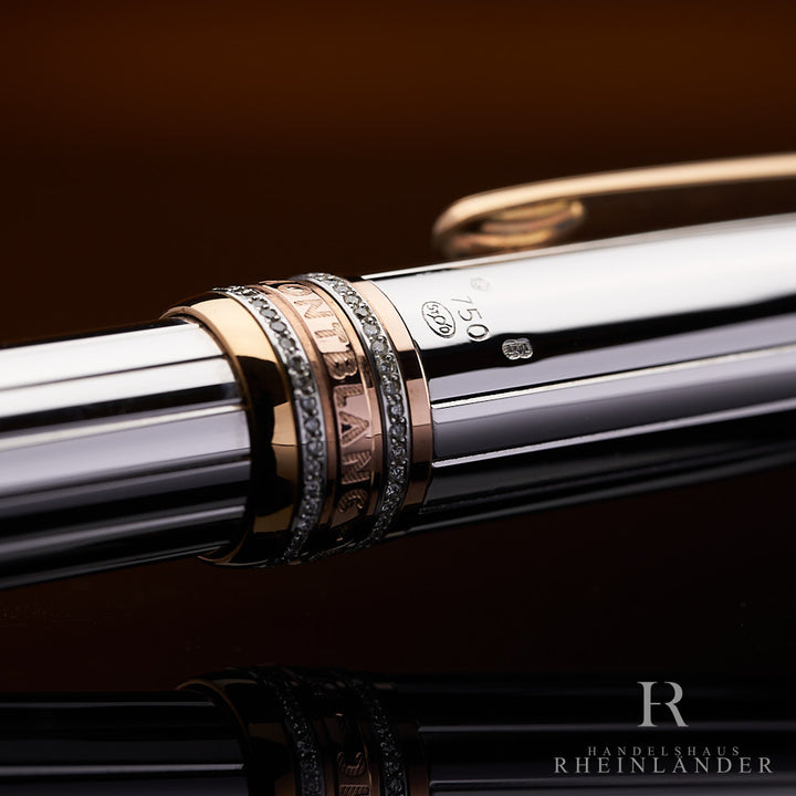 Gold-Punze und Diamanten an den Kappenringen des Montblanc Limited Edition 75 Anniversary Kugelschreibers