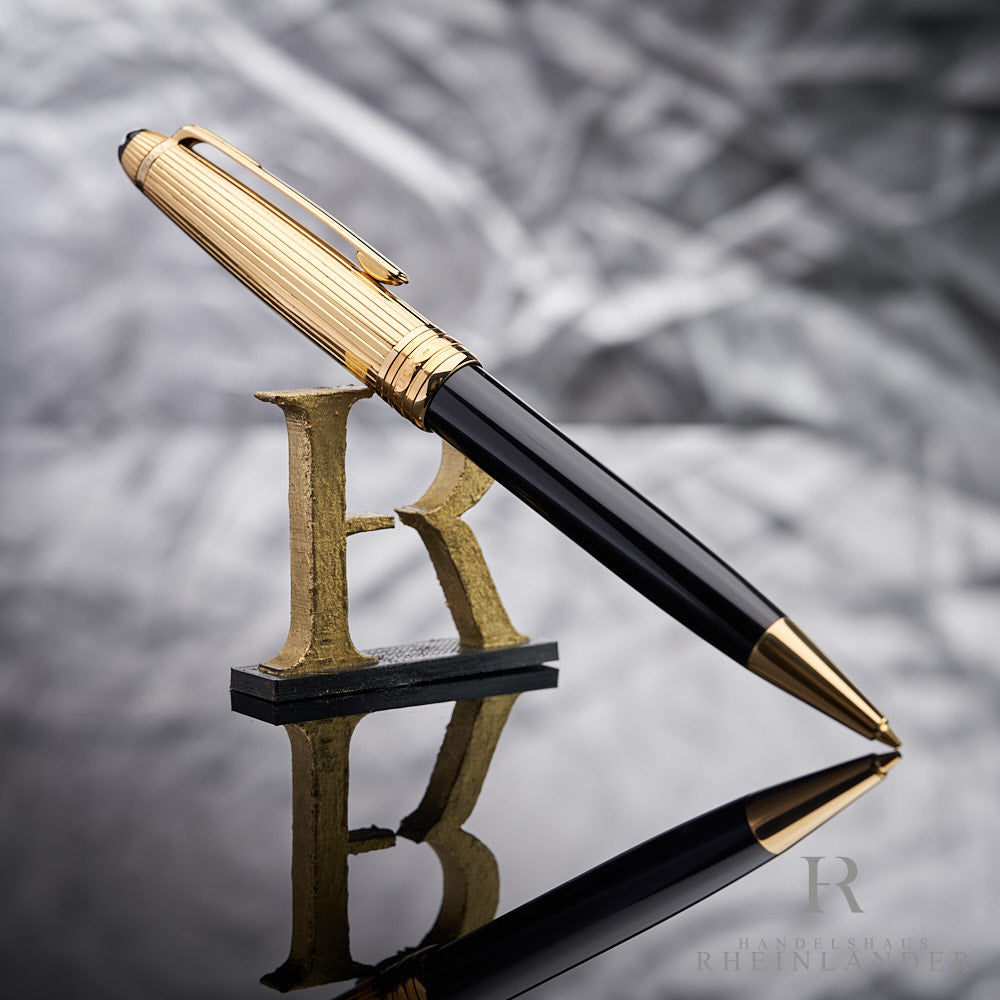 schwarz goldener Montblanc Solitaire Doue Gold Plated Drehbleistift mit Faden Guilloche angelehnt an das HR Logo