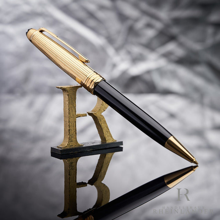 schwarz goldener Montblanc Solitaire Doue Gold Plated Drehbleistift mit Faden Guilloche angelehnt an das HR Logo