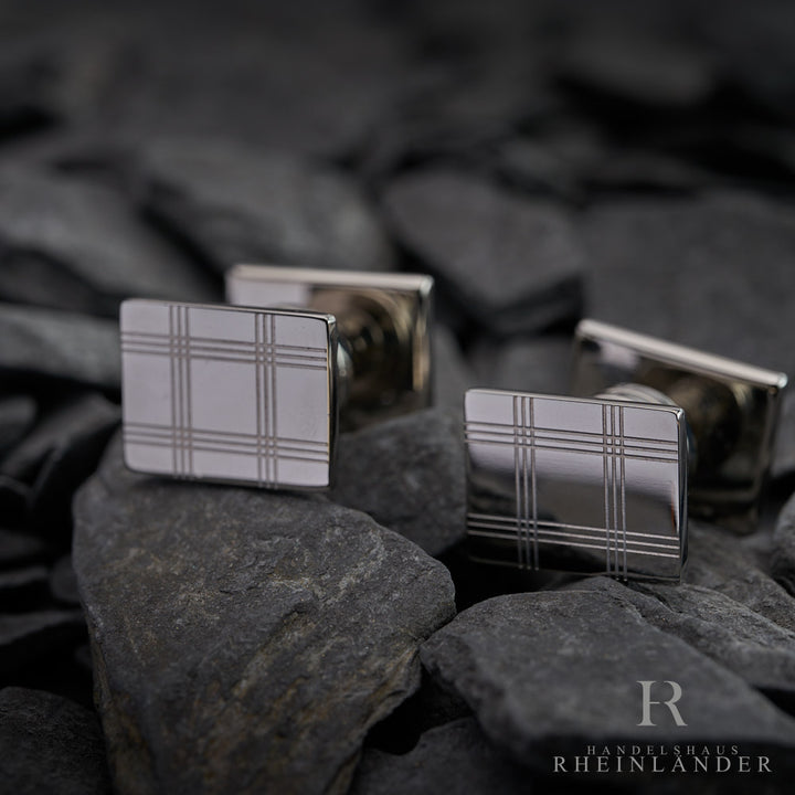 Montblanc Men's Cufflinks Stainless Steel Rectangular Checkered Pattern ID116633