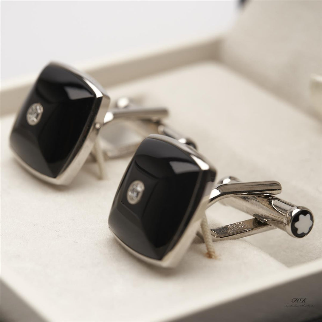 Montblanc Diamond Cuff Links Tribute to Montblanc Edelstahl Onyx ID 106910 OVP