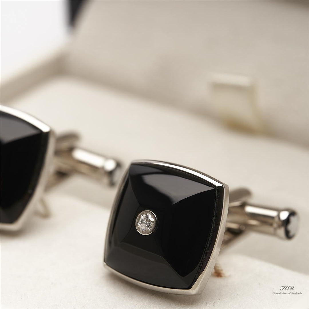 Montblanc Diamond Cuff Links Tribute to Montblanc Edelstahl Onyx ID 106910 OVP