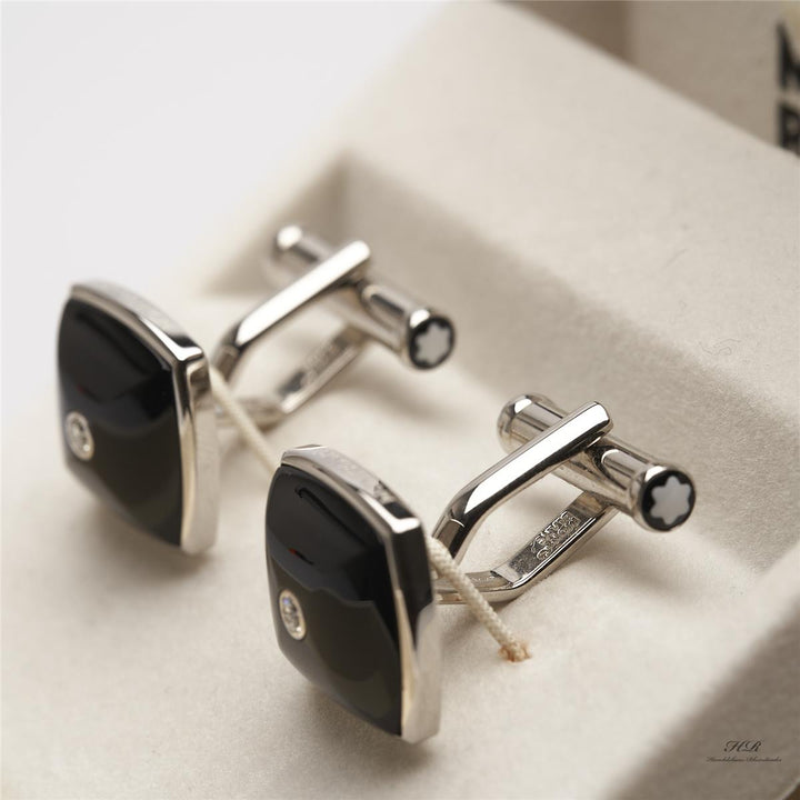 Montblanc Diamond Cuff Links Tribute to Montblanc Edelstahl Onyx ID 106910 OVP